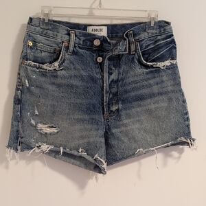 Agolde Dee Women's Frayed Jean Shorts - Light Blue Sz. 28